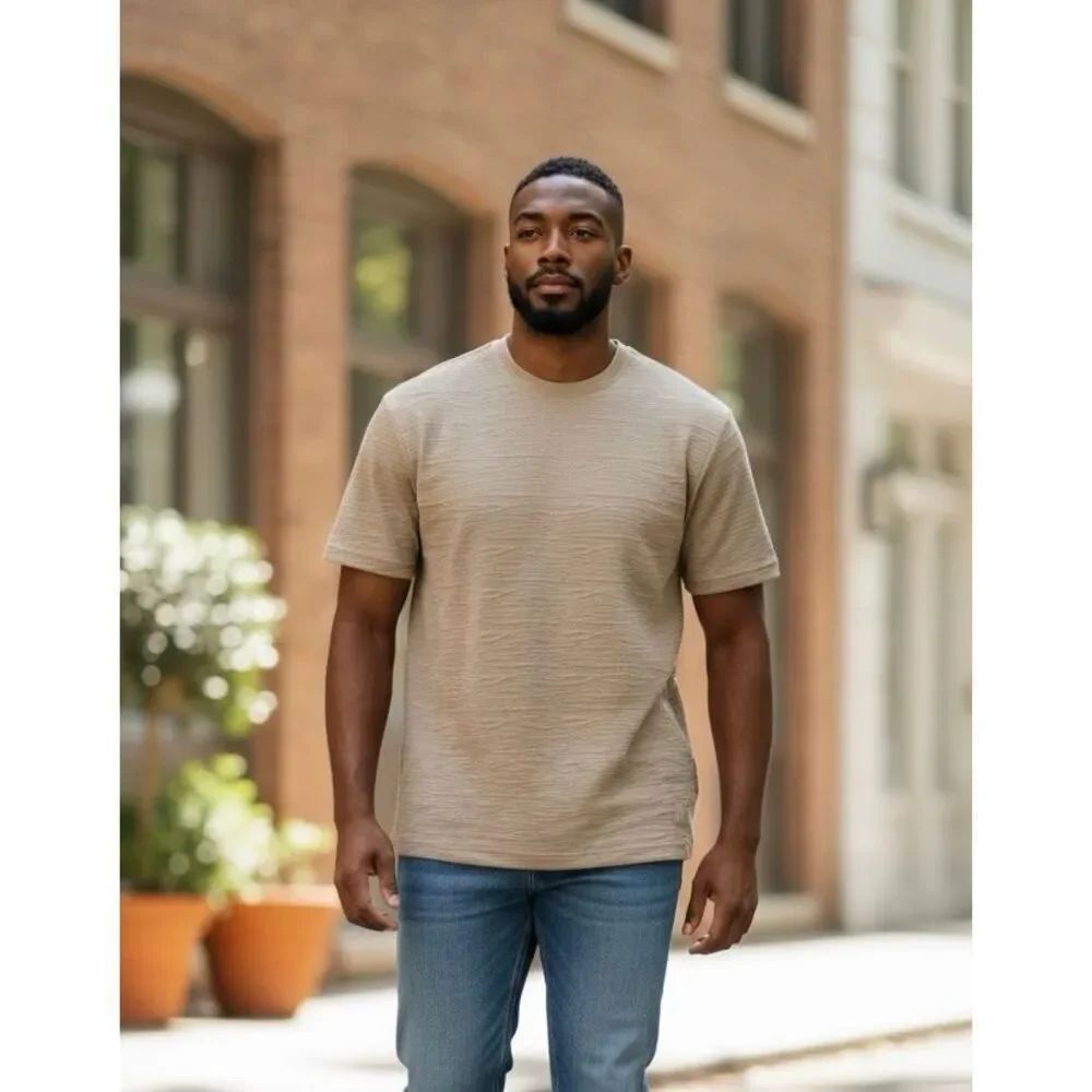 Saints Studio Textured Luxury T-Shirt Desert Taupe Mens Size Small Designer Tee
